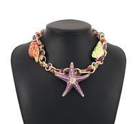 [Lerpwige] Fashion Retro Bohemian Alloy Drop Oil Starfish Conch Exaggerated Bead Necklace Starfish Choker Girl Trend Jewelry Choker Necklace for Girls Women with Charms Chunky Gothic Starfish Necklace
