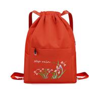 [Lerpwige] Floral Embroidered Campus Commuter Drawstring Backpack, Front Zip Pocket, Everyday Carry Casual Daypacks, Embroidered Daypacks, Floral Front Pockets, Campus Carry Commuter Bag, Casual