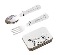 Lerpwige Folding Metal Camping Castlery Set Portable Outdoor Picnics Cutlery Tableware Utensils Fork Spoon with Storage Box Lightweight Outdoor Travel Utensils