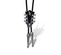 [Lerpwige] Gaitar Bolo Tie Gaitar Music Necklace Moranse Bolo Tie Cowboy Leather Necktie Sweater Chain Necklace Western Bolo Tie, Ancient Zinc Black D