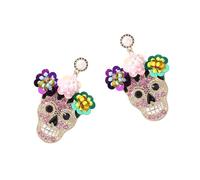 Lerpwige Halloween Skull Earrings with Zirconia and Glittering Flower Accent Fashion Trend Studs Decorate Costume Parties