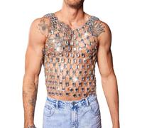 Lerpwige Handmade Sleeveless Crystal Tanks Top Patchwork Chain Vest For Party Rave Clubwear Man Lingerie Top Costume Lightweight Breathable Party Wear