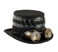 Lerpwige Industrial Styles Top Hat With Articulated Goggles And Metal Chain Decorations For Halloween Costume Stage Performances Steampunk Stage Performances Hat