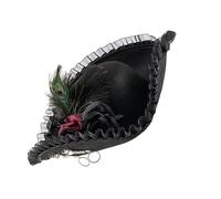 Lerpwige Lace Feathered Pirate Hat Colonial Costume Accessory With Lace Trim For Historical Reenactments And Theater Performances Stage Show Headwear