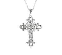 [Lerpwige] Large Cross Pentacle Necklace Vintage Pendant Necklace Goth Jewelry Alloy Material Great Gift for Her Protection Amulet Vintage Cross Necklace, 2521 Model