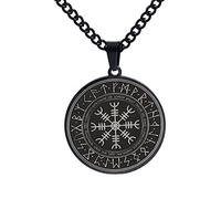 [Lerpwige] Magic Wand Compass Rune Amulet - Necklace Iceland Vegvisir Helmet Rune Circle Pendant Diamond Grade Nordic Vegvisir Compass Necklace