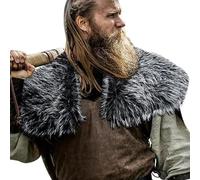Lerpwige Medieval Knight Coat Shoulder Paper Halloween Larp Renaissance Cosplay Costumes Women Men Vikings Faux Fur Scarf Vikings Faux Fur Collar, Black and white two, One size