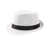 Lerpwige Men's Classic Fedora Hat Black Banded Short Brim Summer Sun Hat Gang Cosplay Party Costume Accessory Black White Fedora Hat for Men Band 1920s Gang Hat S