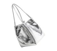 Lerpwige Modern Bucket Handbag with Metallic Effect Fashionable Evening Strap Wear-resistant PU Fabric Top Purse for Women Mirror Surfaces Bucket Bag, silver, Einheitsgröße
