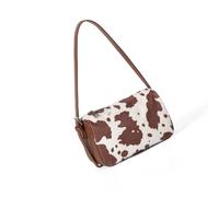 Lerpwige Modern Shoulder Bag with Cow Design Polyester Handbag Comfortable Strap Compact Forearm Purse for Women Korean Forearm Handbag with Cow Print, brown, Einheitsgröße