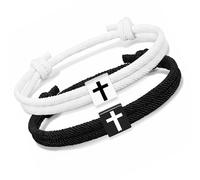 Lerpwige Pack of 2 Braided Rope Christian Bracelets with Cross Pendant Adjustable for Comfortable Fit Wrist Religious Symbol Christian Bracelet, one size, As described