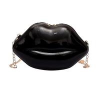Lerpwige Plastic Candy Colour Shoulder Bags Aesthetic Cute Lip Shape Crossbody Body Evening Bag Coin with Metal Chain Lip Shape Tank, black, Einheitsgröße