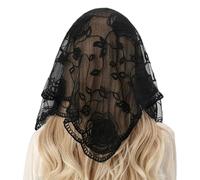 Lerpwige Popular Lace Mantilla Head Veil For The Catholic Church Vintage Latin Bulk Headwear Floral Scarf, Black JP104, One Size
