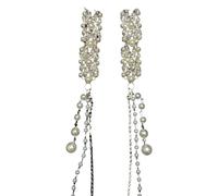 Lerpwige Refined Silver Tassels Hairpin Decoration and Pearls Hair Clip for Weddings Ethnic Styles Hair Clip