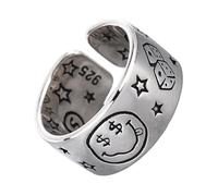 Lerpwige Retro Styles Star And Smiles Face Adjustable Size Opening Rings Handmade Ladies Fashion Statement Jewelry Fashion Statement
