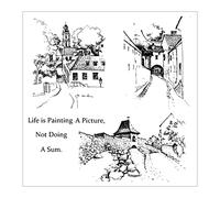 Lerpwige Retro Village View Stamp Clear House Stamp Reusable Silicone Stamp for Scrapbooking Card Making Party Invitation