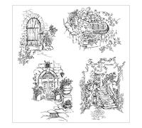 Lerpwige Retro Village View Stamp Clear House Stamp Reusable Silicone Stamp for Scrapbooking Card Making Party Invitation