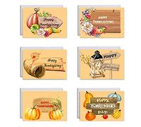 Lerpwige Set Of 6 Happy Thanksgiving Cards With Envelopes Stickers Pumpkin Greeting Card For Fall Harvest Thank You Postcards