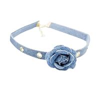 [Lerpwige] Sexy Simple Rose Flower Denim Ribbon Choker Necklace Collar Neckband Clavicle Chain Choker Party Gift Choker Necklace for Women Women Girls Wedding Sexy Fashion Jewelry Clavicle Chain