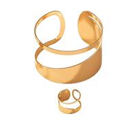 Lerpwige Stylish Bangle Bracelets And Rings Set Hollow Circular Gold Rings And Bangle Jewelry Set For Fashion Forward Women Gold Bracelets