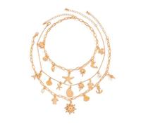 Lerpwige Stylish Gold Seashells Necklace For Trendy Women Featuring A Crosses Pendant And Beach Inspired Charm Casual Wear Imitation Pearls Tassels