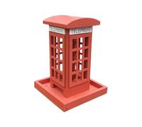 Lerpwige Telephone Booth Bird Feeder for Wild Birds, Red Wooden Suspended Tray Holder with Drainage Detail, Garden Backyard Porch Patio Balcony Display Watching Refill Upkeep Wild Birds Outdoor Decor