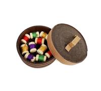 Lerpwige Tiny Round Sewing Box for 1/12 Scale Dollhouses Display Vintage Home Decoration Miniature Wooden Thread Storage Box