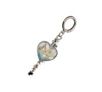Lerpwige Unique Sea Inspired Heart Keychain Gift Set With Intricate Seashells Starfishes Design And Glossy Finish Glass Seashells Heart Pendant