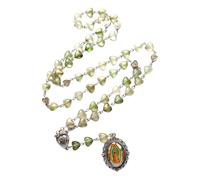 Lerpwige Vintage Hollowed Rose Heart Beads Rosary Necklace with Glass Pendant Jewellery Christian Prayer Tie for Women Men