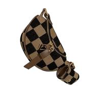 Lerpwige Women's Brown Checkered Crossbody Bag Shoulder Purse With Headphone Holder Casual Chest Bags For Daily Essential Checkered Waist Bag