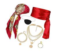 Lerpwige Women's Pirate Costume Accessories Set Includes Headscarf Necklace Eye Patches Waist Belt For Women Men Cosplay Pirate Costume Accessories