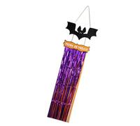 Lerpwige Wooden Sign with Tassels Halloween Decoration Front Door Hanging Plaques Ornament with Bat Witch Pattern for Home Decorations
