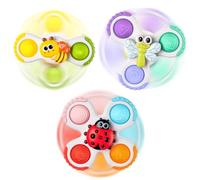 lerrbo 3PCS Suction Spinner Sensory Toy 12M+ | With Strong Suction Cups, ABS Plastic, No Small Parts, Rounded Edges, for Ages 12M+, Bath and Travel Toy, First Birthday Gift