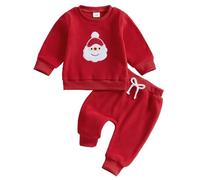 Lerrita Baby Boys Christmas Outfit Merry Christmas Sports Suit Long Sleeve Santa Embroidery Sweatshirt+Elasticated Trousers Embroidered Santa Pantsuit My First Christmas Outfit (Red-E, 2-3 Years)