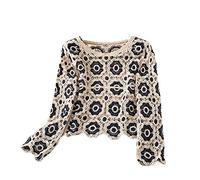 Lerrita Women's Floral V-Neck Cardigan, Blue, Long Sleeve, One Size, Loose, Boho, Cropped, Spring, Autumn, Adult, Button Front