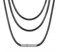 LERSUSI 3PCS 2mm/3mm Width Necklace Cord for Men with Clasp, Waterproof Rope Necklace Wax Rope Chain for Pendant 16inch-26inch for Women Men (Black, 2mm/20inches)