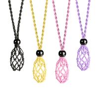 LERSUSI 4 PCS Crystal Cage Necklace With Adjustable Length Cord - Empty Stone Pendant Holder - Hand-Woven Replacement, 1.57 inches, Nylon, no metal type