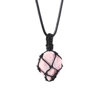 LERSUSI Handmade Natural Crystal Pendant Necklace with Gemstone Holder with Adjustable Length for Women Men, 0.98-1.57 inches, Gemstone, A-Pink Opal
