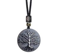 LERSUSI Natural Gemstone Tree of Life Black Obsidian/Golden Obsidian Pendant Necklace for Women and Men Black Rope, 26 in, Stone, Obsidian Gold Sheen Obsidian