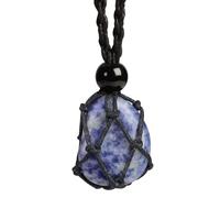 LERSUSI - Unprocessed Natural Crystal Raw Stone Adjustable Pendant Necklace for Men Women Stone Polished Blue Jasper