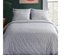 LERUUM Cotton Duvet Cover Bed Sets Superking Grey Bedding Leaf Botanical & Plain Pattern Reversible Ditsy Quilt Cover Bed Set (Super King Bed Set)