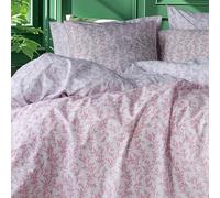 LERUUM Double Summer Bedding Set Cotton Duvet Cover Blush Pink Lilac Botanical Leaf Pattern Percale Reversible Quilt Cover Bed Set (Double)