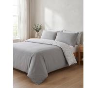 LERUUM Grey Duvet Cover Double Reversible Botanical Floral Plain Grey Premium 200TC Cotton Percale Bedding Set Hotel Quality Piped Pillowcases OEKO-TEX Double Size Quilt Cover (200x200cm)