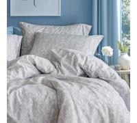 LERUUM Grey Duvet Cover King Reversible Botanical Floral Plain Grey Premium 200TC Cotton Percale Bedding Set Hotel Quality Piped Pillowcases OEKO-TEX King Size Quilt Cover (230x220cm)