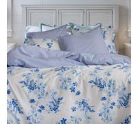 LERUUM King Size Bedding Duvet Cover Sets Cotton Autumn Winter Bedding Blue Striped Floral Reversible Quilt Cover Set (King Size Blue)