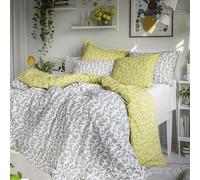 LERUUM Kingsize Duvet Cover Set Percale Cotton 200TC Sage Green Yellow | Green Yellow Bedding Soft Ditsy Quilt Cover For Autumn Winter All Seasons Aesthetic Luxury Reversible Chic Leaf Design