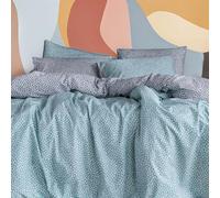 LERUUM Super King Duvet Cover Set Cotton Bedding Hotel Quality Reversible Turquoise Blue Grey Spotty Polka Dot 200TC Premium Percale White Pattern OEKO TEX