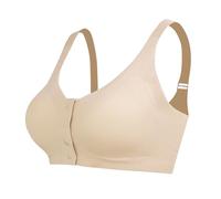Lervanla Post Surgery Mastectomy Bra with Pockets, Front Closure Wirefree Bralette for Breast Forms, Seamless Adjustable Straps, Soft Cup Comfort Daily Bra for Women Beige