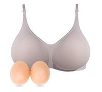 Lervanla Silicone Breast Form for Crossdressers Fake Breasts Wireless Mastectomy Bra with Pockets for Breast Enhancers Grey