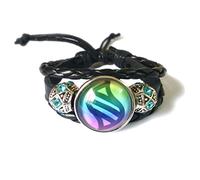 LERYDESI Mega stone bracelet jewelry custom picture gift Black dark brown braided leather customized art pendant Unique Friendship Jewelry, 7", Crystal, glass